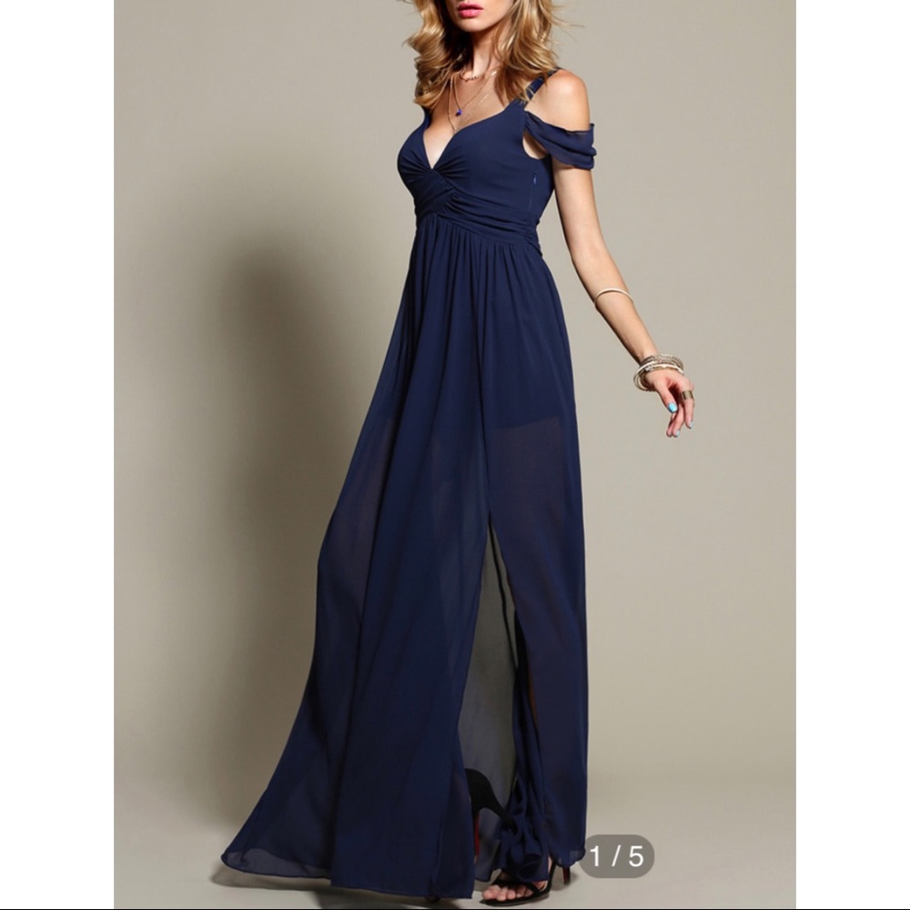 SheIn Cold Shoulder Chiffon Maxi Dress, Size M